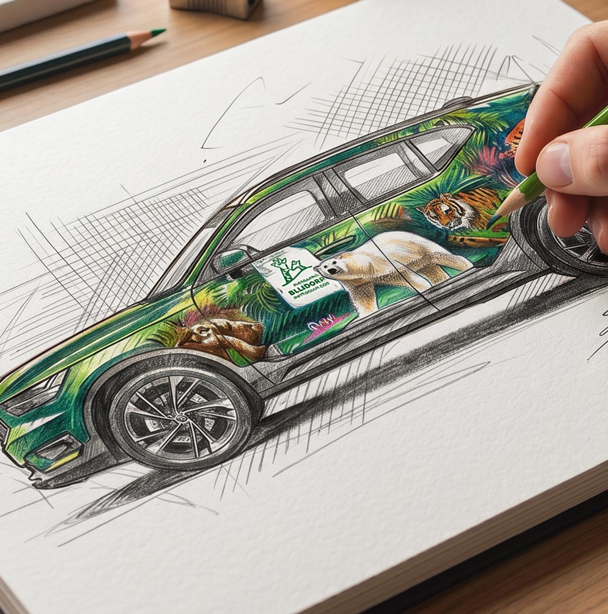 Tekenen van autobestickering op papier