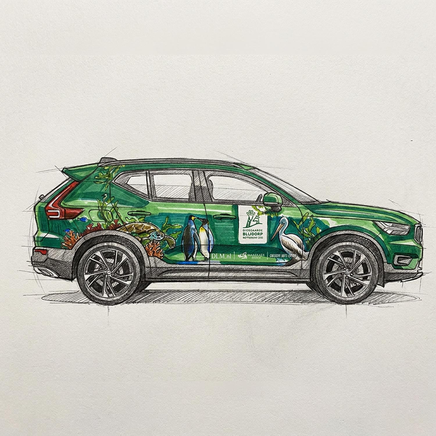 Tekening rechterzijde autobestickering Blijdorp
