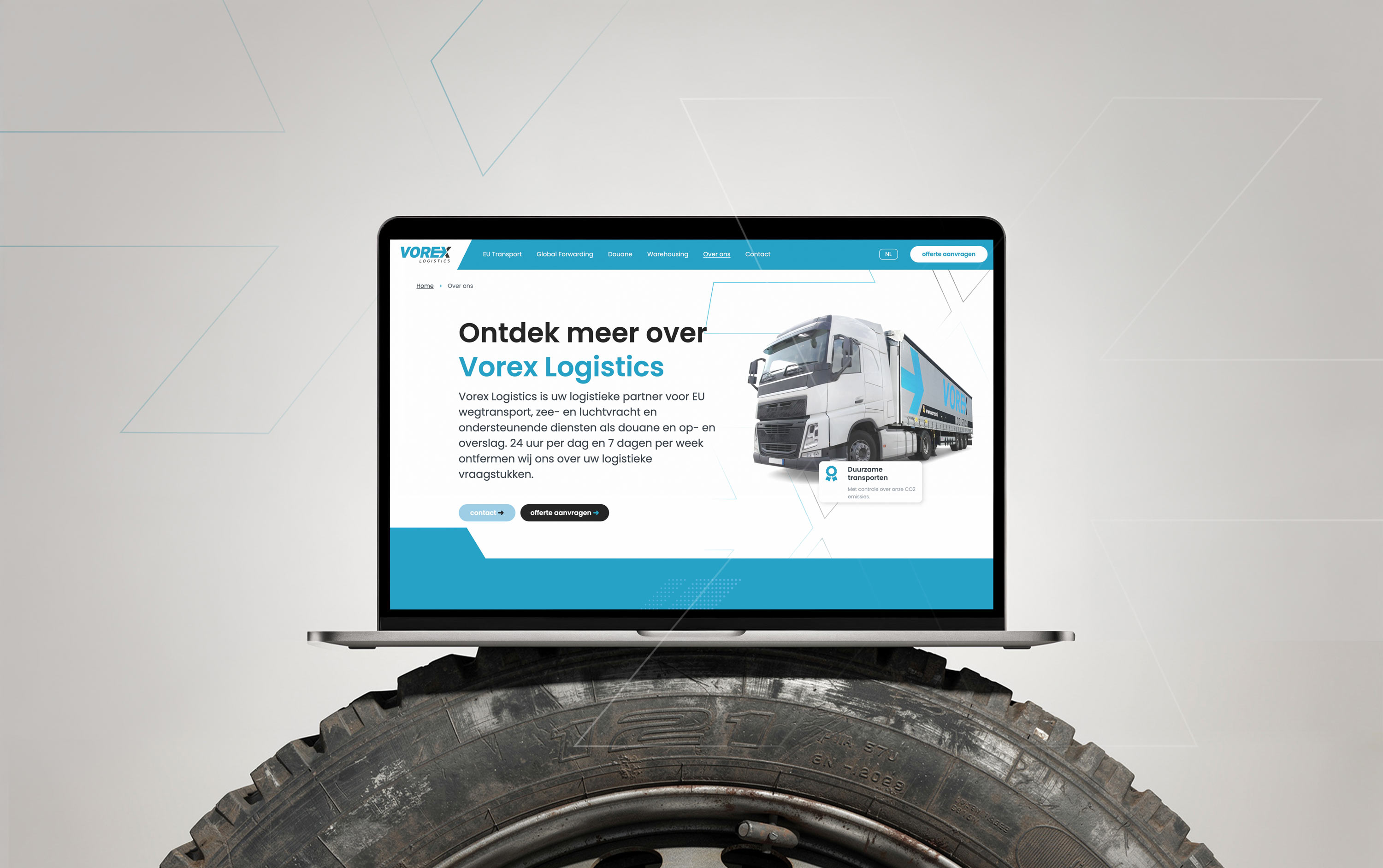 Visual website Vorex Logistics op de laptop