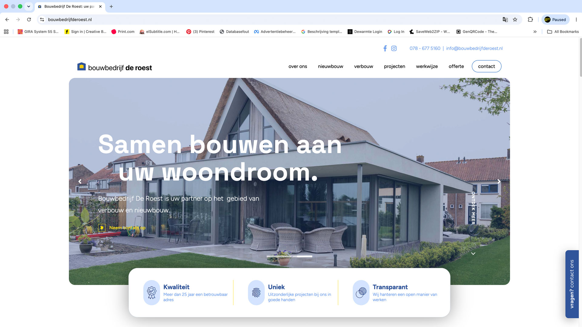 Website visual Bouwbedrijf De Roest Heerjansdam